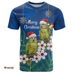 New Zealand Kakapo Christmas T Shirt Owl Parrot Santa Sliver Fern Manuka - Blue LT14