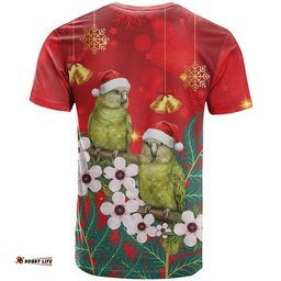 New Zealand Kakapo Christmas T Shirt Owl Parrot Santa Sliver Fern Manuka - Red LT14