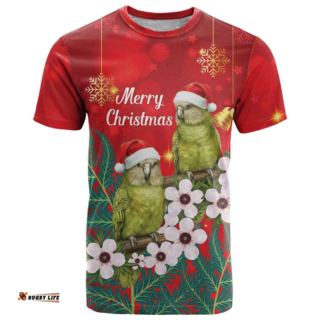 New Zealand Kakapo Christmas T Shirt Owl Parrot Santa Sliver Fern Manuka - Red LT14