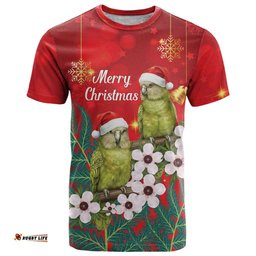 New Zealand Kakapo Christmas T Shirt Owl Parrot Santa Sliver Fern Manuka - Red LT14