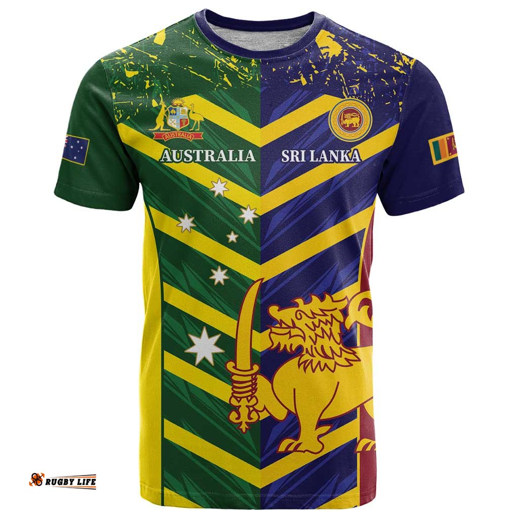 Custom Sri Lanka And Australia Cricket T Shirt 2025 The Lions Baggy Greens Together LT14