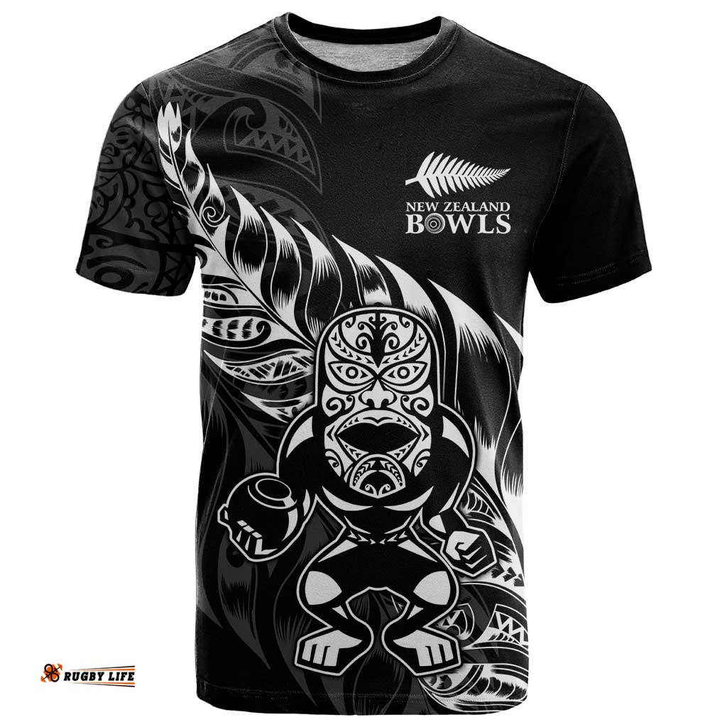 New Zealand Lawn Bowls Custom T Shirt Black Maori Warrior Tribal Silver Fern LT9