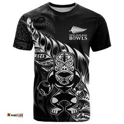 New Zealand Lawn Bowls Custom T Shirt Black Maori Warrior Tribal Silver Fern LT9