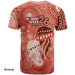 NAIDOC Deadly 50 Years T Shirt Jellyfish Aboriginal Culture Inspired Red LT9