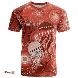 NAIDOC Deadly 50 Years T Shirt Jellyfish Aboriginal Culture Inspired Red LT9