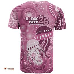 NAIDOC Deadly 50 Years T Shirt Jellyfish Aboriginal Culture Inspired Pink LT9