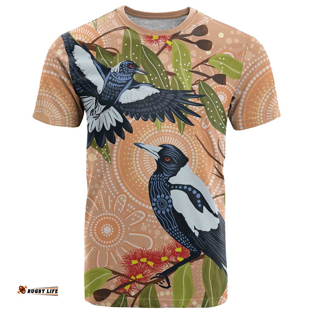 Magpies On Eucalyptus Australia Aboriginal T Shirt LT7