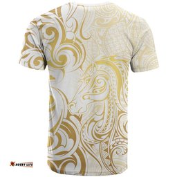 Gold And White Aoteara Horse Racing T Shirt NZ Maori Pattern LT14