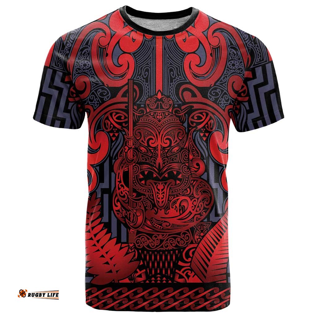 Custom New Zealand Taiaha Maori T Shirt Whero Minimalist Silver Fern Tukutuku Motif LT9
