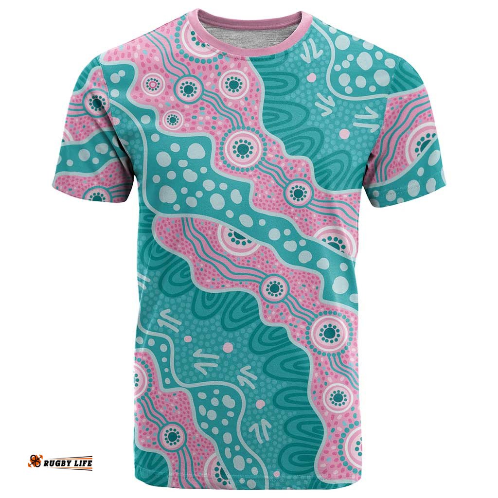 Hereditary Cancer Awareness Australia Indigenous T Shirt Pink and Teal LT7