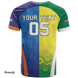 Custom Australia And India Cricket T Shirt Ashoka Chakra With Aboriginal LT05