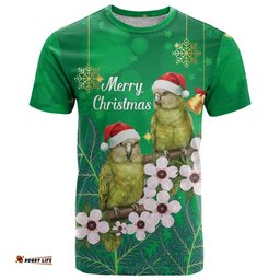 New Zealand Kakapo Christmas T Shirt Owl Parrot Santa Sliver Fern Manuka - Green LT14