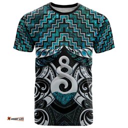 New Zealand Maori T Shirt Poutama Pikorua Turquoise Paua Shell LT05