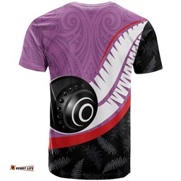 Personalised Aotearoa Lawn Bowls T Shirt Maori and Silver Fern Sporty Style Pink Color LT03