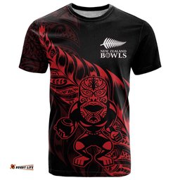 New Zealand Lawn Bowls Custom T Shirt Red Maori Warrior Tribal Silver Fern LT9
