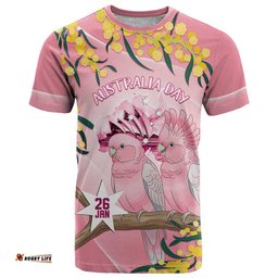 Personalised Galah Australia Day T Shirt 26th January Golden Wattle Pink Color LT14