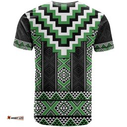 Green Taniko Pattern Aotearoa T Shirt Niho Taniwha Mix Poutama LT14