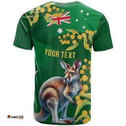 Green Kangaroo and Golden Wattle Personalised T Shirt Happy Australia Day 6 January LT9