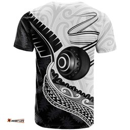 Personalised Aotearoa Lawn Bowls T Shirt Maori and Silver Fern Half Style LT03