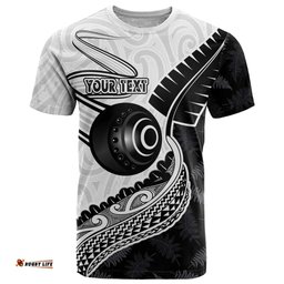 Personalised Aotearoa Lawn Bowls T Shirt Maori and Silver Fern Half Style LT03