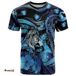 Personalised Maori Romantic Valentine T Shirt The Hongi Kiss Blue Galaxy DT05