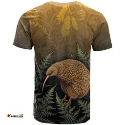 New Zealand Kiwi Bird T Shirt Silver Fern Mix Maori Pattern LT05