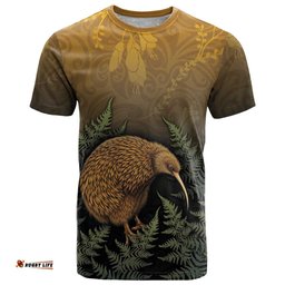 New Zealand Kiwi Bird T Shirt Silver Fern Mix Maori Pattern LT05