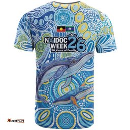 NAIDOC Week 2026 T Shirt Dreaming of Whales Aboriginal Dot Art LT9