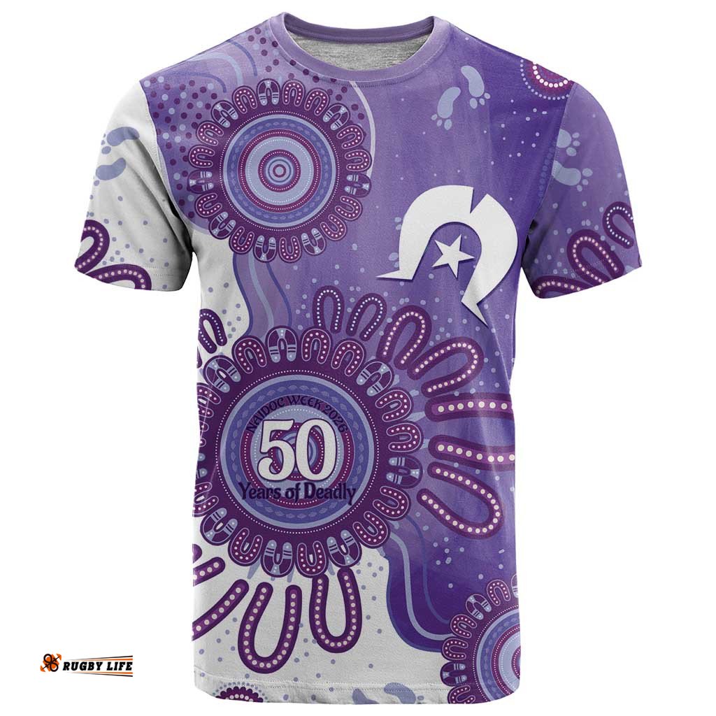 NAIDOC Week 2026 T Shirt 50 Years Deadly Dhari Purple Aboriginal Art LT14