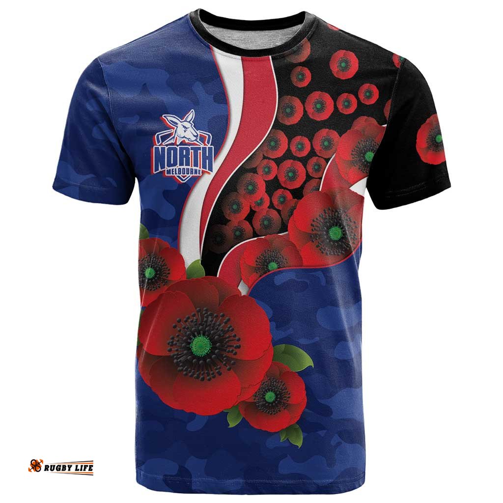 North Kangaroos ANZAC Personalised T Shirt Lest We Forget Poppy Camo LT9