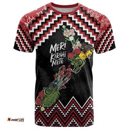 New Zealand Christmas Taniko Poutama T Shirt Flora Map with Birds LT7