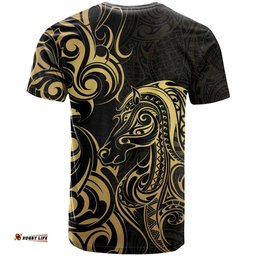 Gold And Black Aoteara Horse Racing T Shirt NZ Maori Pattern LT14