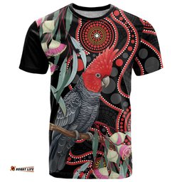 Gang-gang Cockatoo Australia T Shirt Eucalyptus Blossoms Aboriginal Art LT14