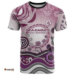 Manly Warringah Sea Eagles Rugby T Shirt Australian Aboriginal Dot Painting Style TS04