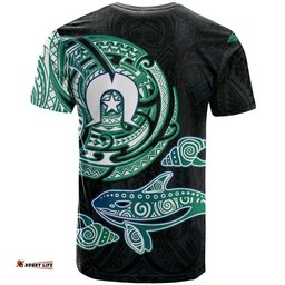 Whale and Dhari Torres Strait Islands T Shirt Deep Green Oceanic Tribal Pattern Art TS04