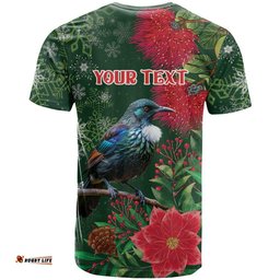 Tui Meri Kirihimete Personalised T Shirt Pohutukawa Flowers Green Motif LT9