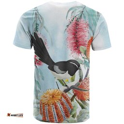 Willie wagtail Australia T Shirt Banksia Bottlebrushes Watercolor Stylized LT14