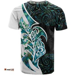 Proud Aotearoa T Shirt Maori Silver Fern Mix Paua Shell Pattern LT14
