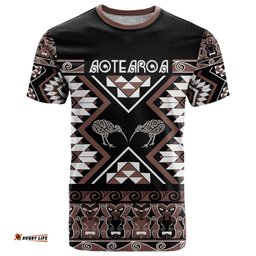 Personalised Taniko Motifs Aotearoa T Shirt Waitangi Kowhaiwhai Kiwi - Mocha LT7