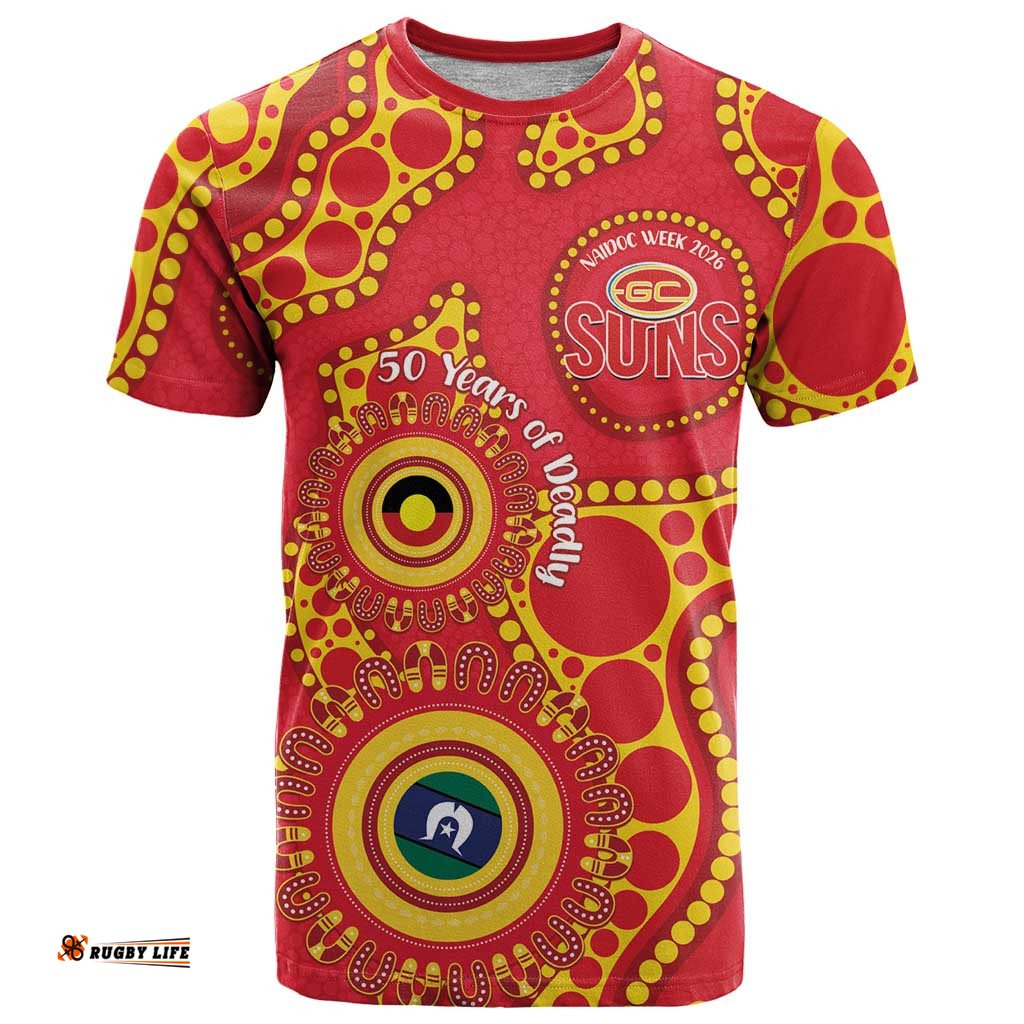 Suns NAIDOC Week 2026 Personalised T Shirt 50 Years of Deadly Aboriginal Art LT14