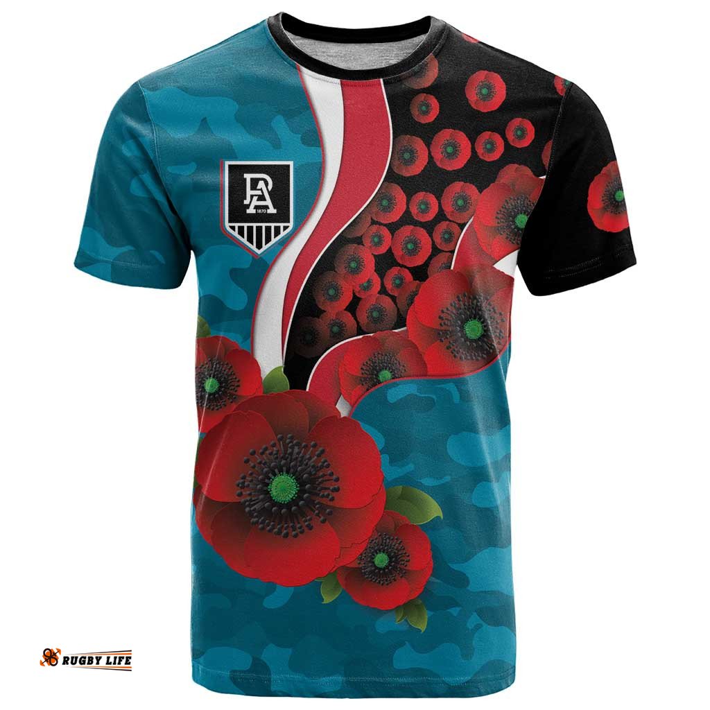 Port Power ANZAC Personalised T Shirt Lest We Forget Poppy Camo LT9