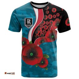 Port Power ANZAC Personalised T Shirt Lest We Forget Poppy Camo LT9