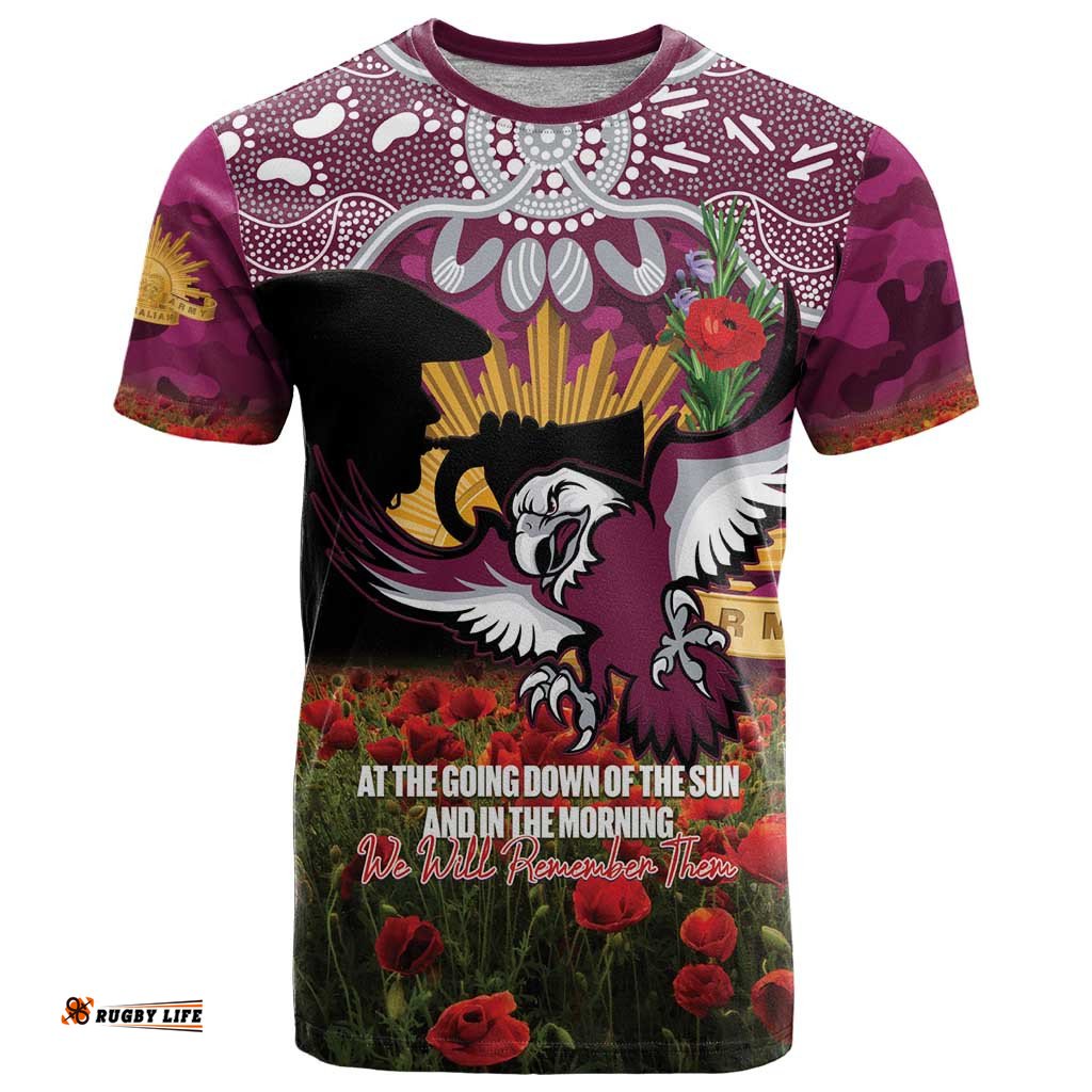 Personalised Sea Eagles Rugby ANZAC Day T Shirt Last Post Poppy We Will Remember Them LT14