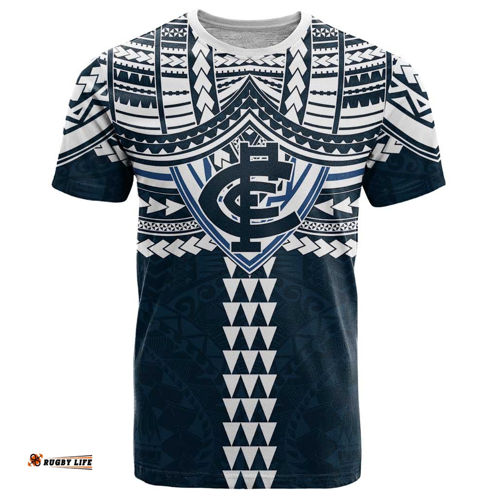 Personalized Carlton Blues T Shirt Polynesian Tribal Pattern Heritage Football TS04