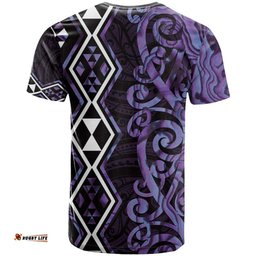 Purple Aotearoa T Shirt Taniko Motifs With Paua Shell Kowhaiwhai LT14