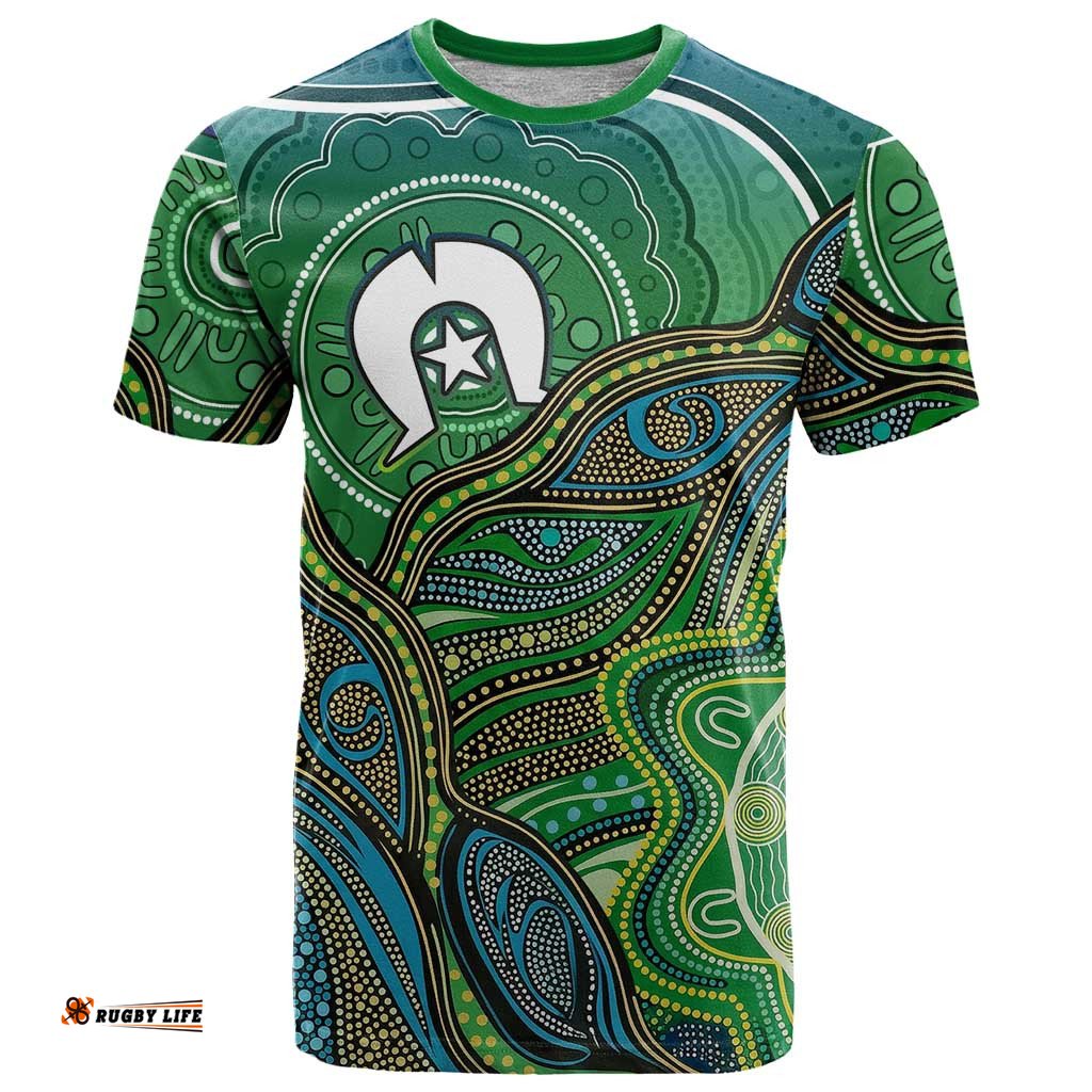 Torres Strait Islands T Shirt Indigenous Ocean Wave Dot Green Color TS04