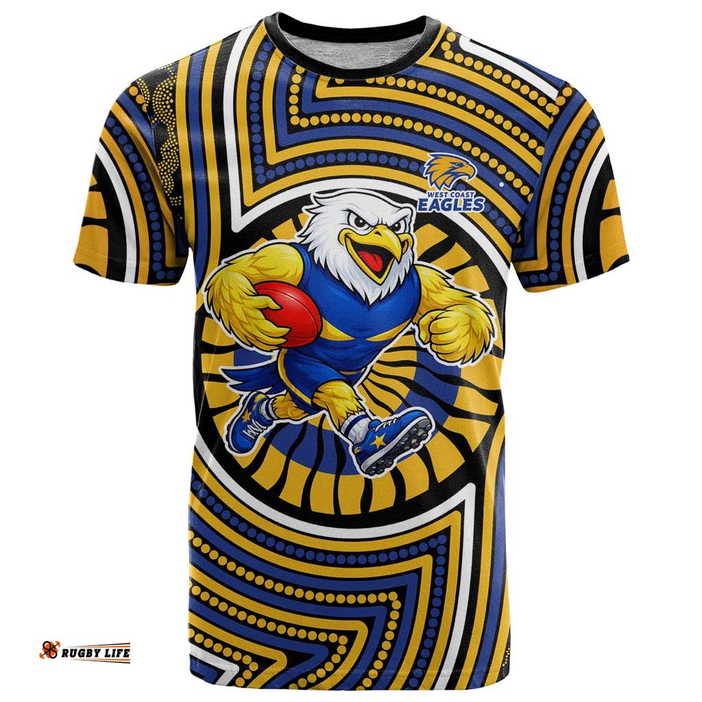 West Coast Eagles T Shirt Indigenous Monochrome Dot Art Mascot Style TS04