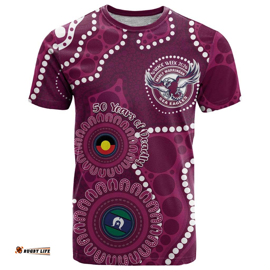 Sea Eagles NAIDOC Week 2026 Personalised T Shirt 50 Years of Deadly Aboriginal Art LT14