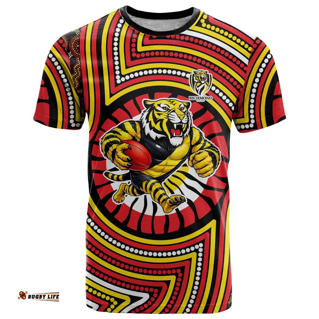 Richmond Football Club T Shirt Indigenous Monochrome Dot Art Mascot Style TS04