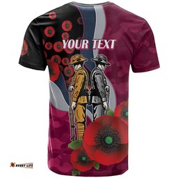 Manly Warringah Sea Eagles ANZAC Personalised T Shirt Lest We Forget Poppy Camo LT9